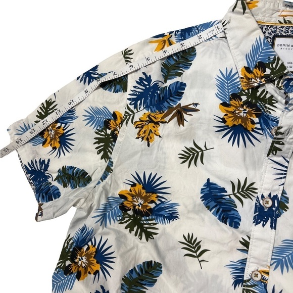 DENIM and Flower Ricky Singh White Floral Men’s Shirt Size Medium Slim Fit - Picture 5 of 9